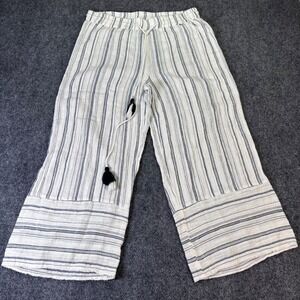 Sundance Wide Leg Pants Womens Med Blue White Striped Cotton Gauze Tassel Boho